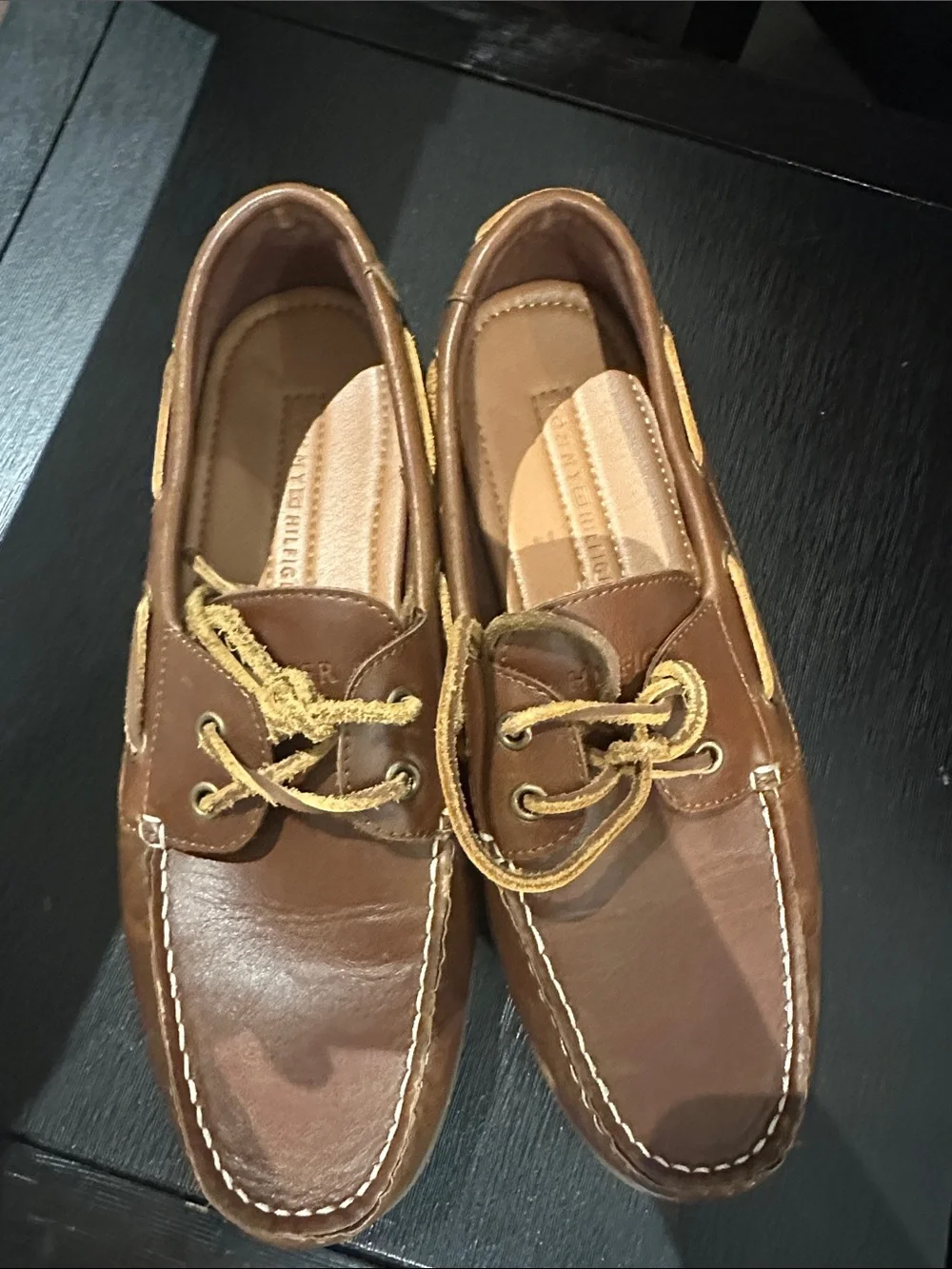 Tommy Hilfiger Brown Leather Boat Shoes with Tan Laces